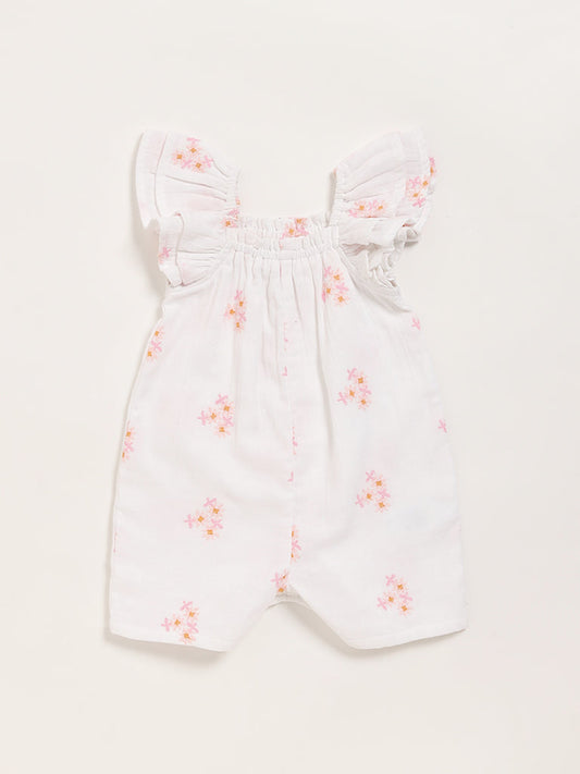 HOP Baby White Embroidered Playsuit