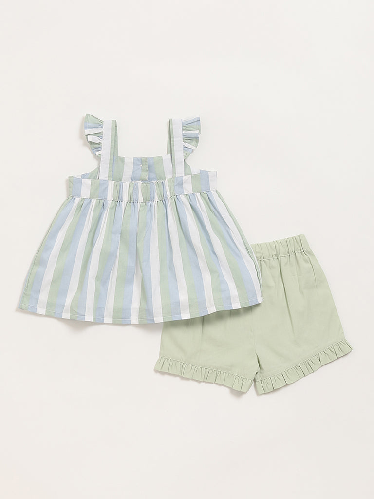 HOP Baby Sage Flounce Trimmed Top & Shorts Set