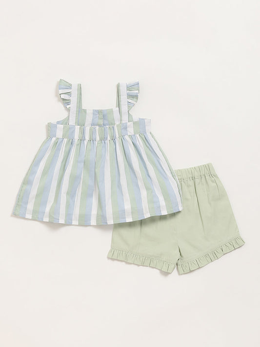 HOP Baby Sage Flounce Trimmed Top & Shorts Set