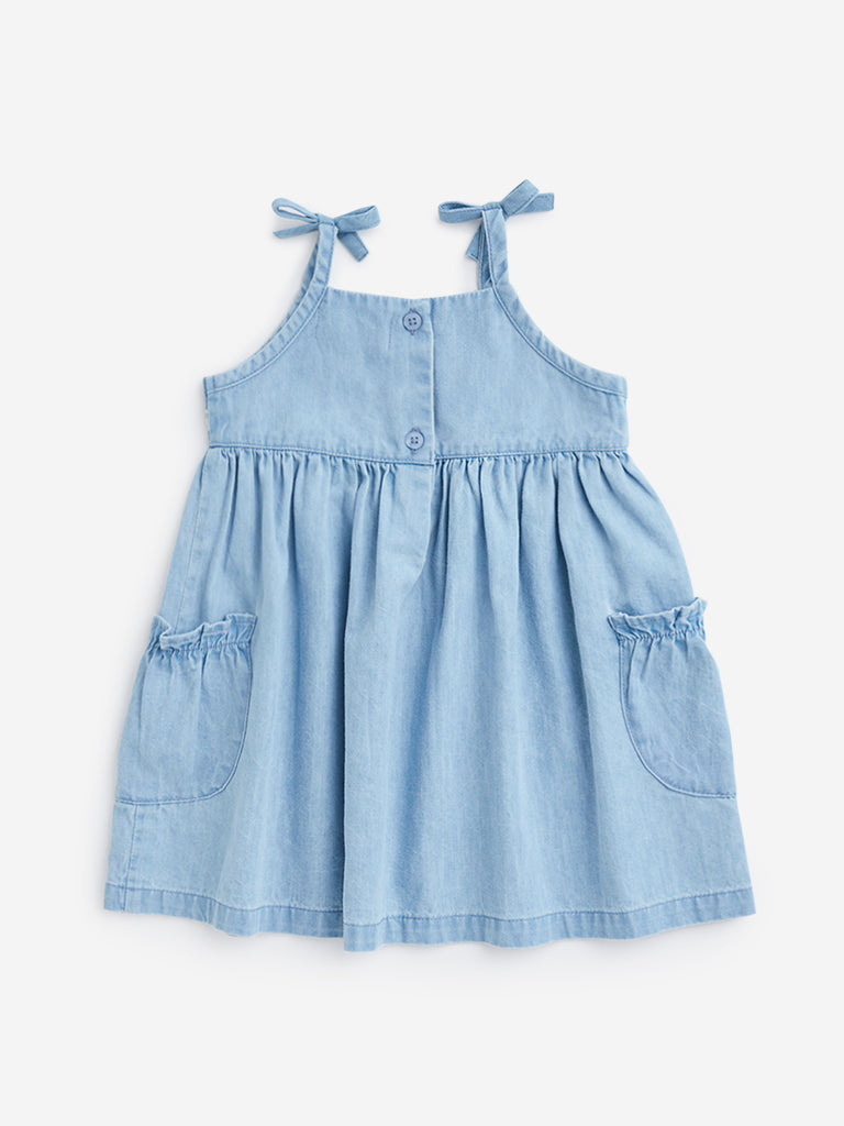 HOP Baby Blue Embroidered Fit and Flare Dress