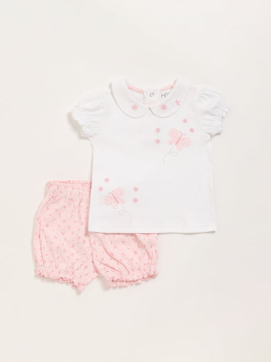 HOP Baby Blush Pink Embroidered Top with Shorts Set