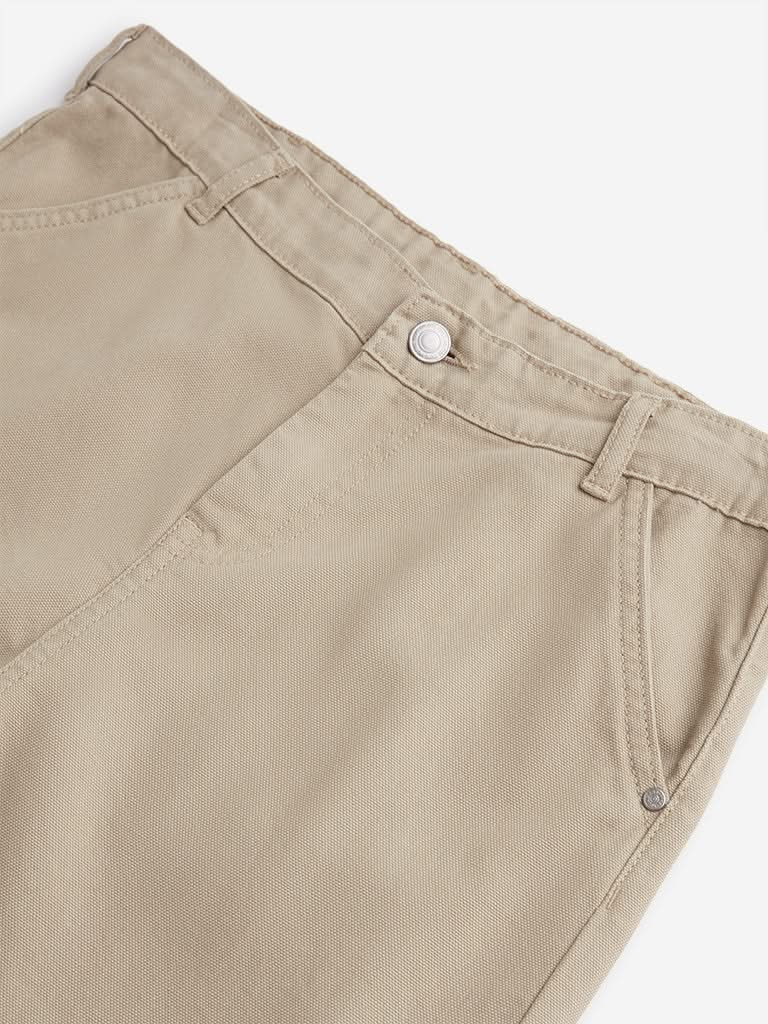 Y&F Kids Beige Solid Mid Rise Straight Fit Jeans