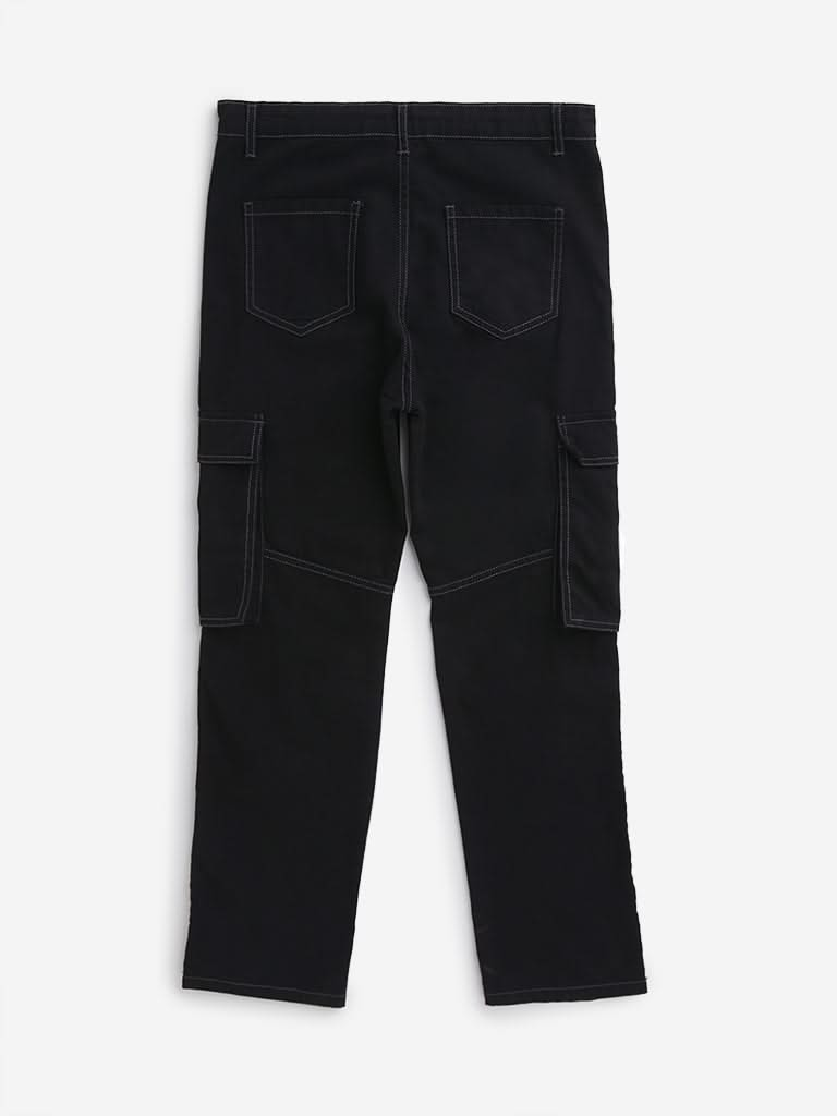 Y&F Kids Black Mid Rise Cargo Fit Jeans