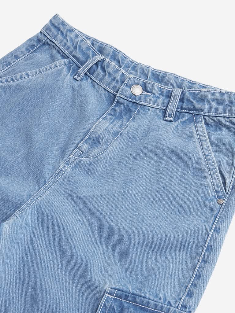 Y&F Kids Blue Mid Rise Cargo Fit Jeans