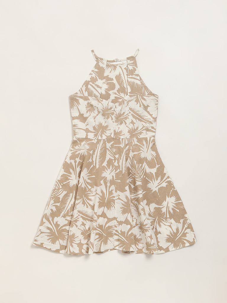 Y&F Kids Beige Printed A-Line Dress