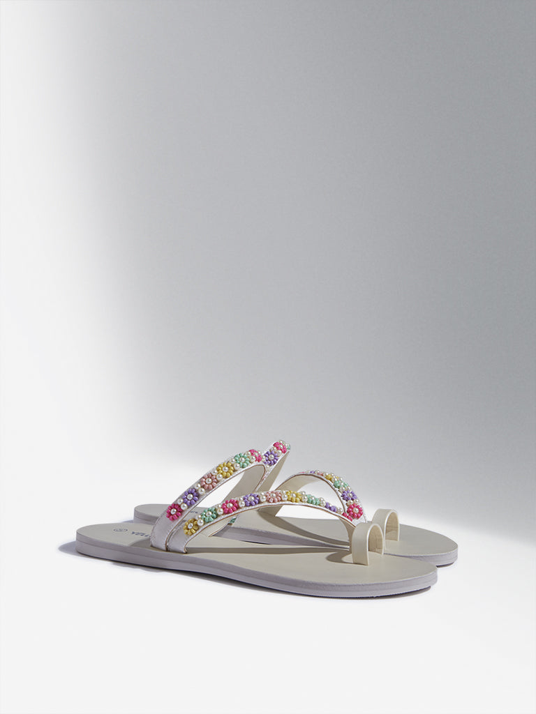 Yellow Multicolour Floral Kolhapuri Sandals