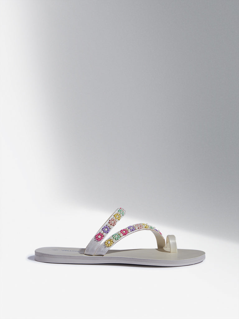 Yellow Multicolour Floral Kolhapuri Sandals