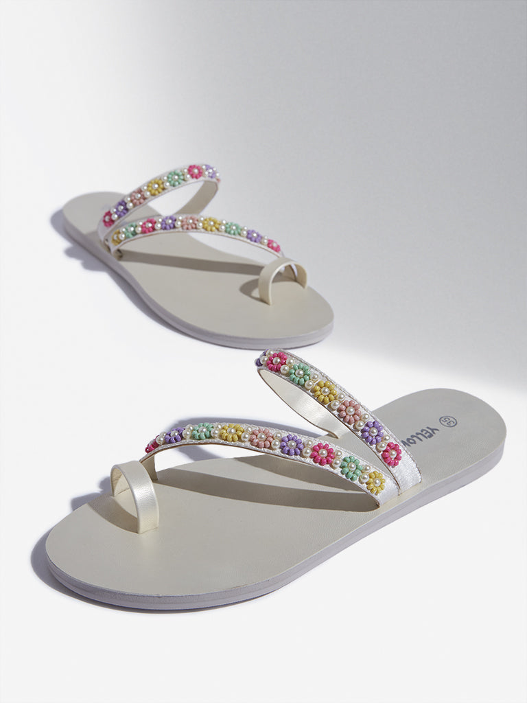 Yellow Multicolour Floral Kolhapuri Sandals