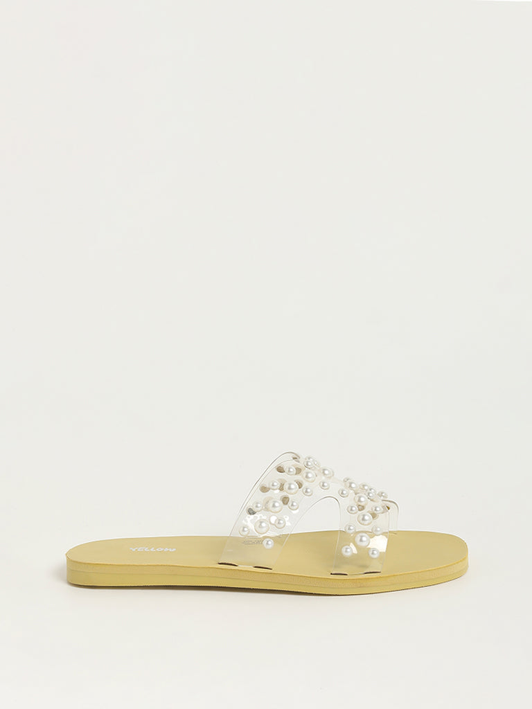 Yellow Kids Yellow Pearl Embellished Sandals