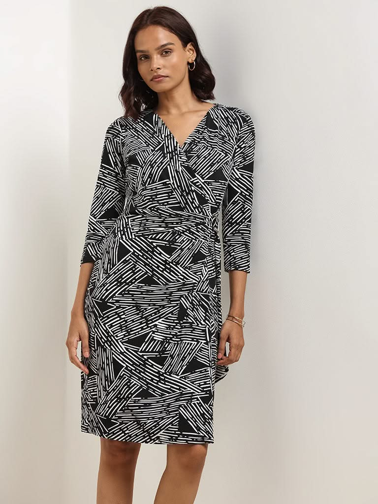 Wardrobe Black Printed Wrap Dress