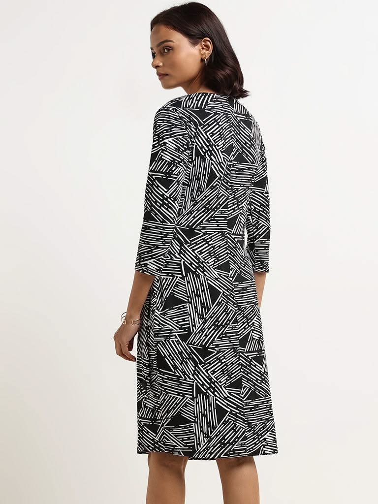 Wardrobe Black Printed Wrap Dress