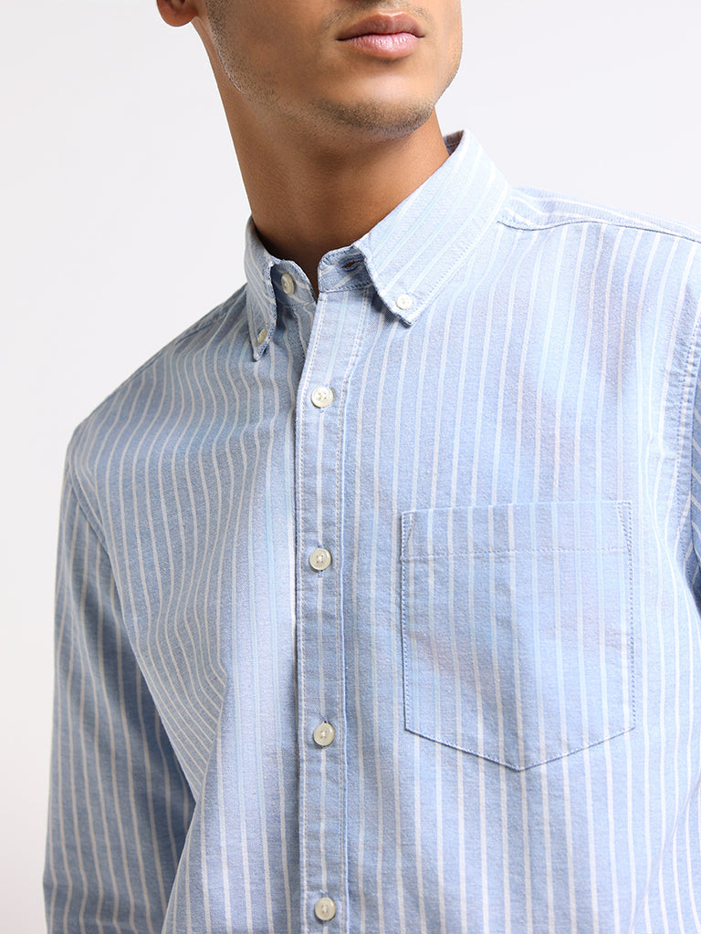 WES Casuals Blue Relaxed Cotton Slim Fit Shirt