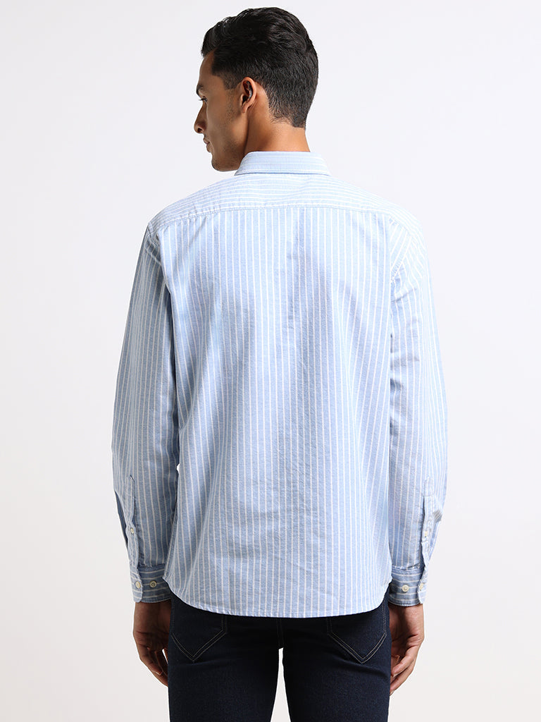 WES Casuals Blue Relaxed Cotton Slim Fit Shirt