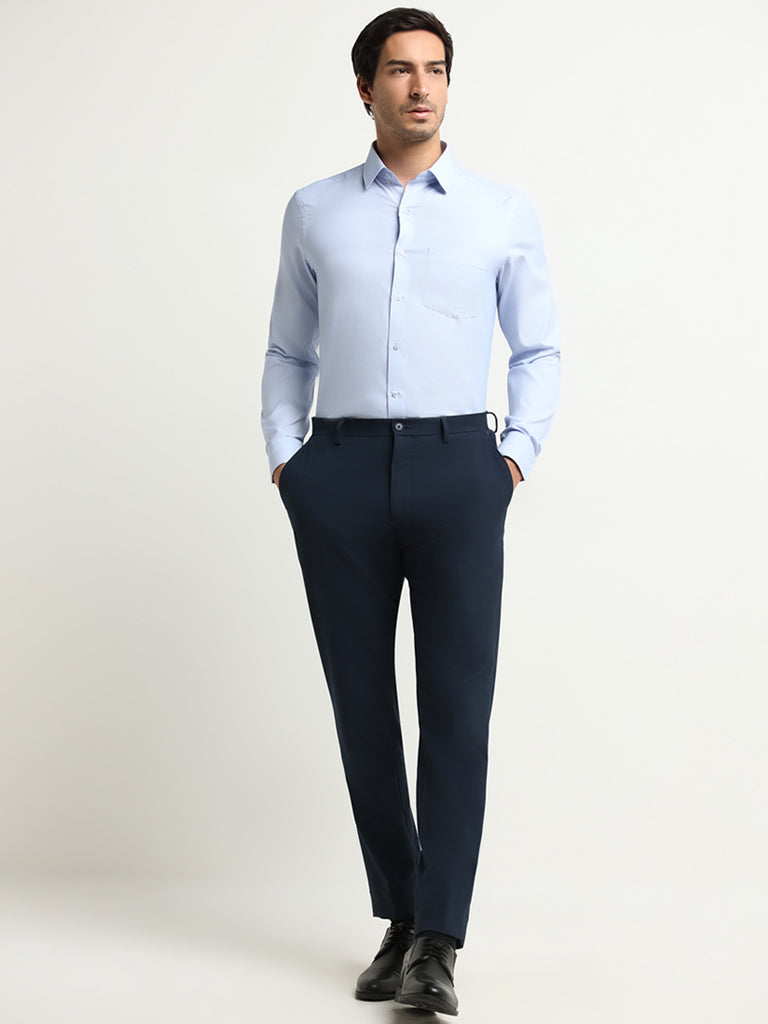 WES Formals Blue Printed Slim Fit Shirt