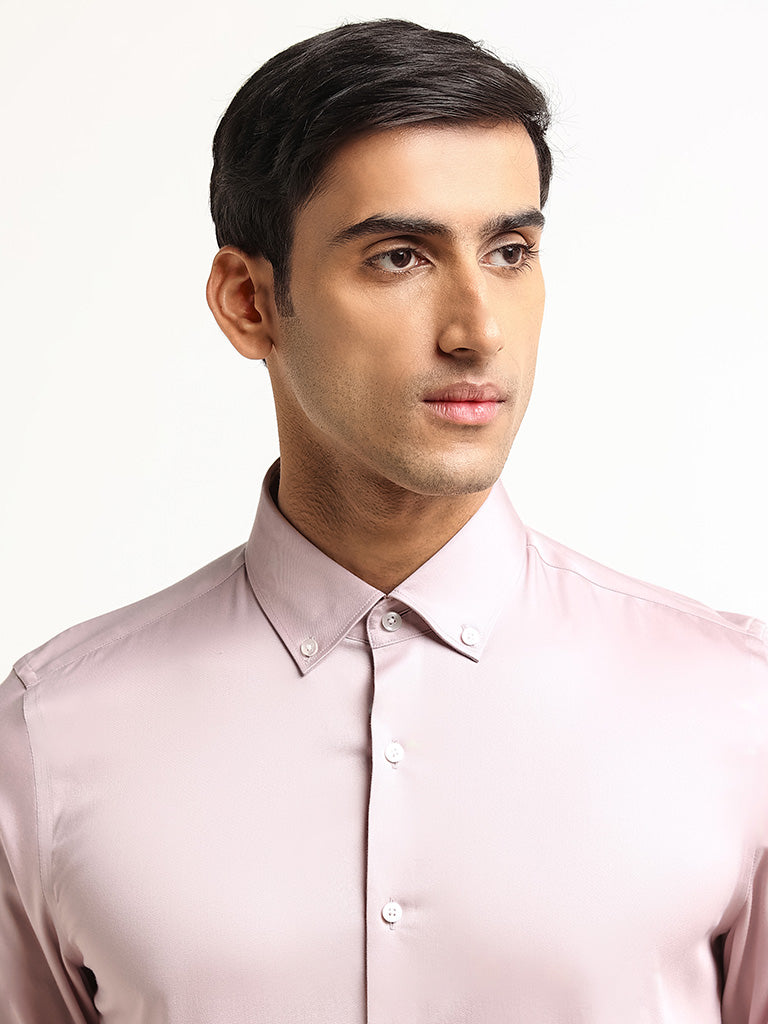 WES Formals Blush Pink Solid Slim Fit Shirt