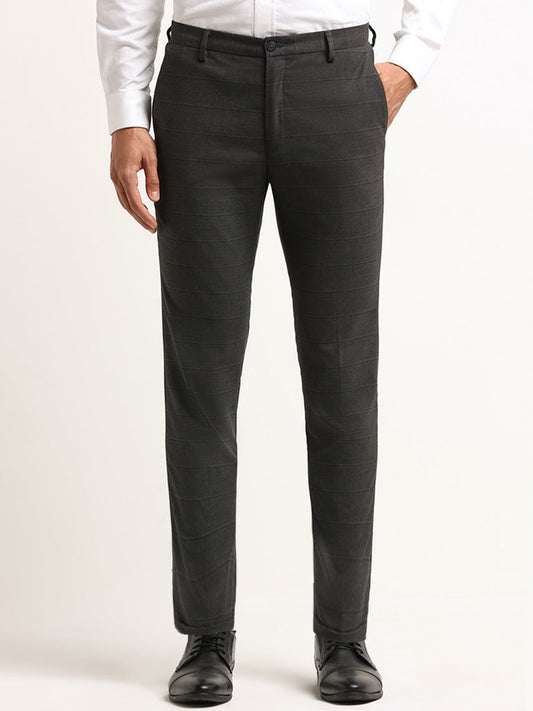 WES Formals Grey Mid Rise Carrot Fit Trousers