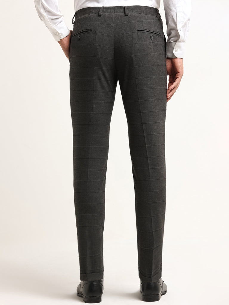 WES Formals Grey Mid Rise Carrot Fit Trousers