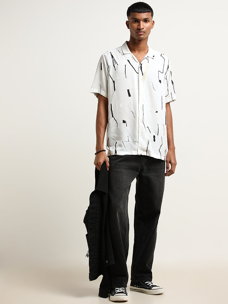 Nuon White Cotton Relaxed Fit Shirt