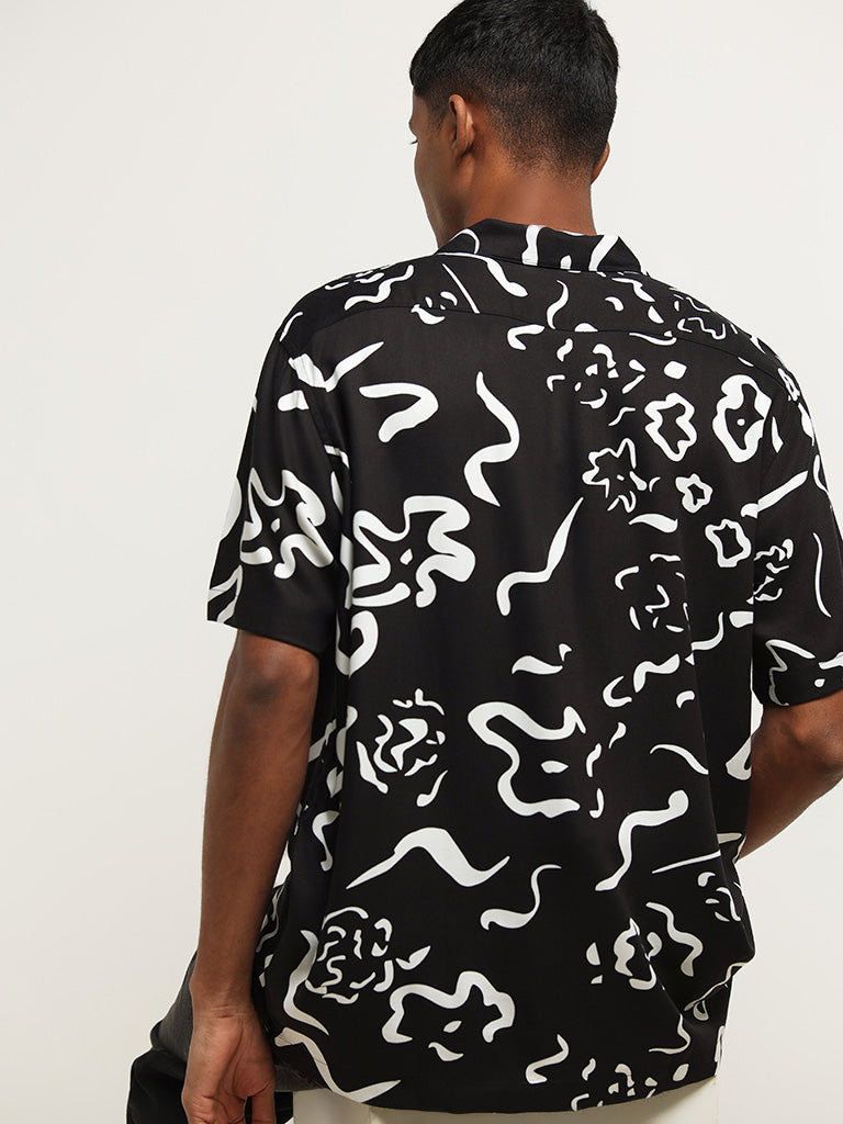 Nuon Black Abstract Print Cotton Relaxed Fit Shirt