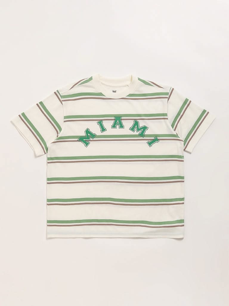 Y&F Kids Green Striped T-Shirt