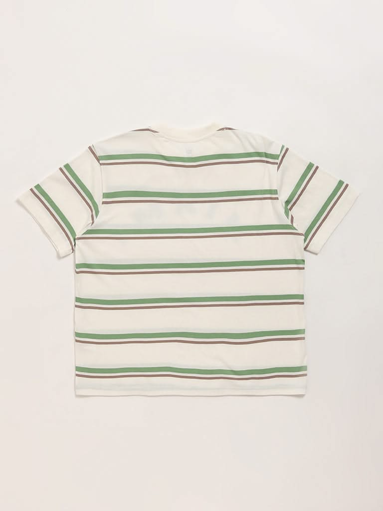 Y&F Kids Green Striped T-Shirt