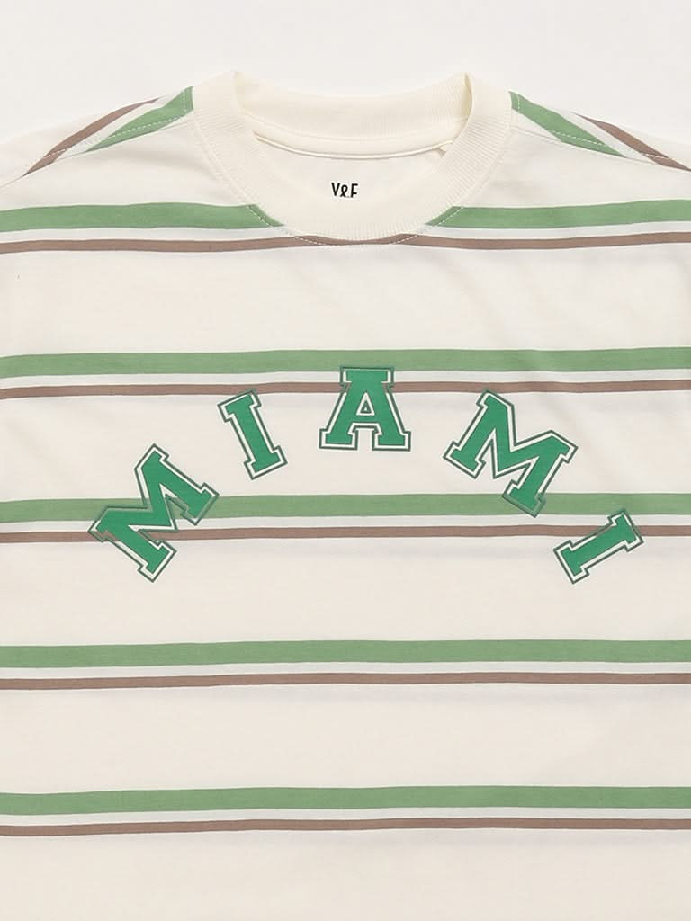 Y&F Kids Green Striped T-Shirt