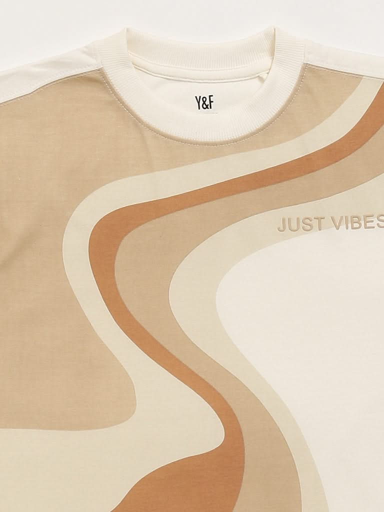 Y&F Kids Beige Printed T-Shirt