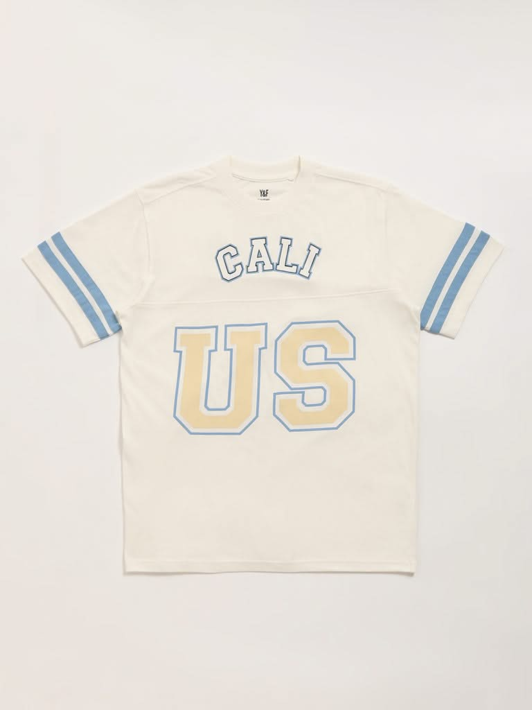 Y&F Kids Cream Printed T-Shirt