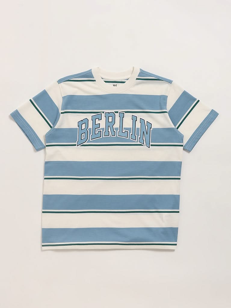 Y&F Kids Blue Striped T-Shirt