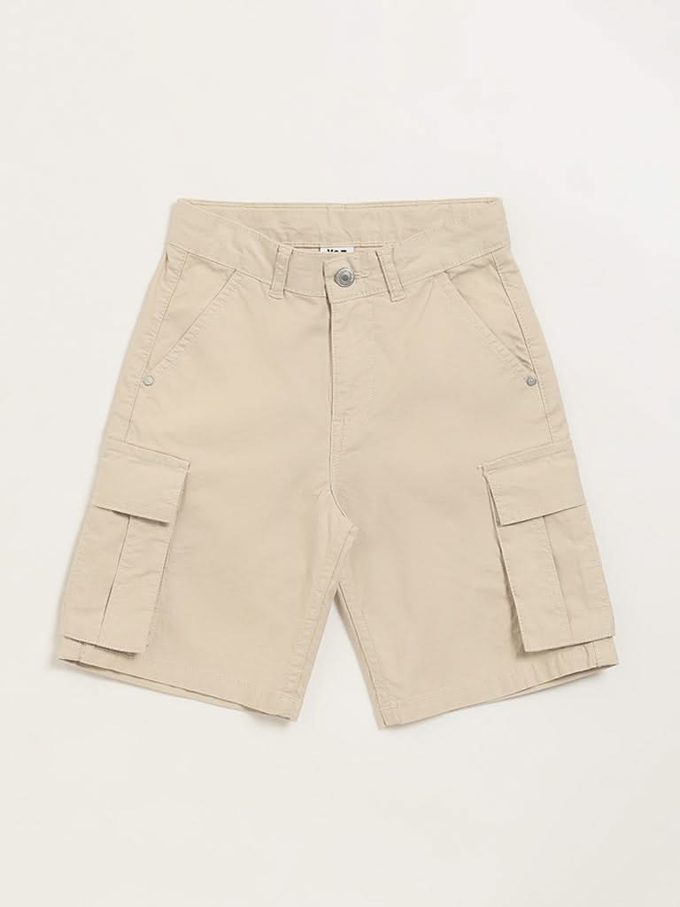 Y&F Kids Solid Beige Mid Rise Shorts