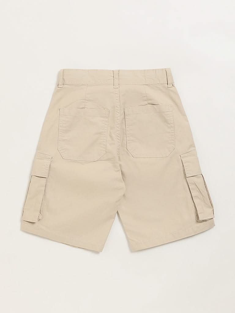 Y&F Kids Solid Beige Mid Rise Shorts