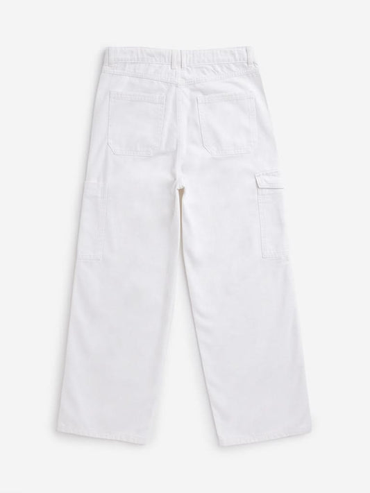 Y&F Kids Off-White Cargo-Style Mid Rise Jeans