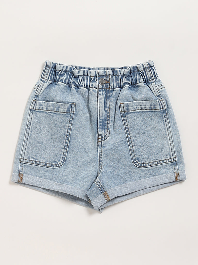 Y&F Kids Blue Elasticated Denim Shorts