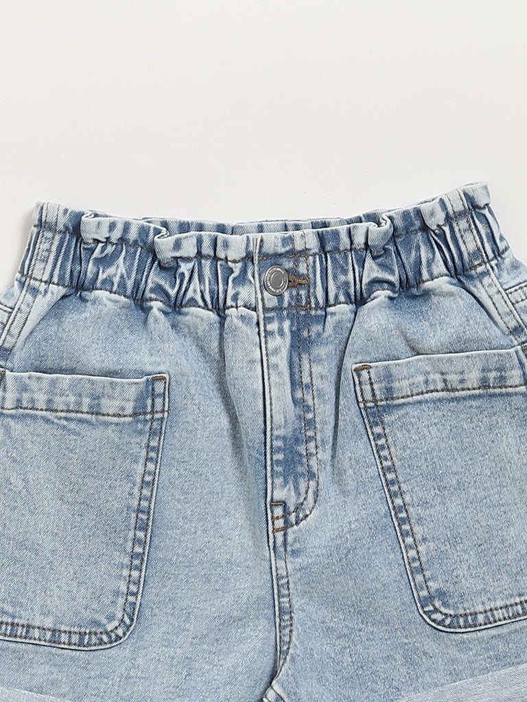 Y&F Kids Blue Elasticated Denim Shorts