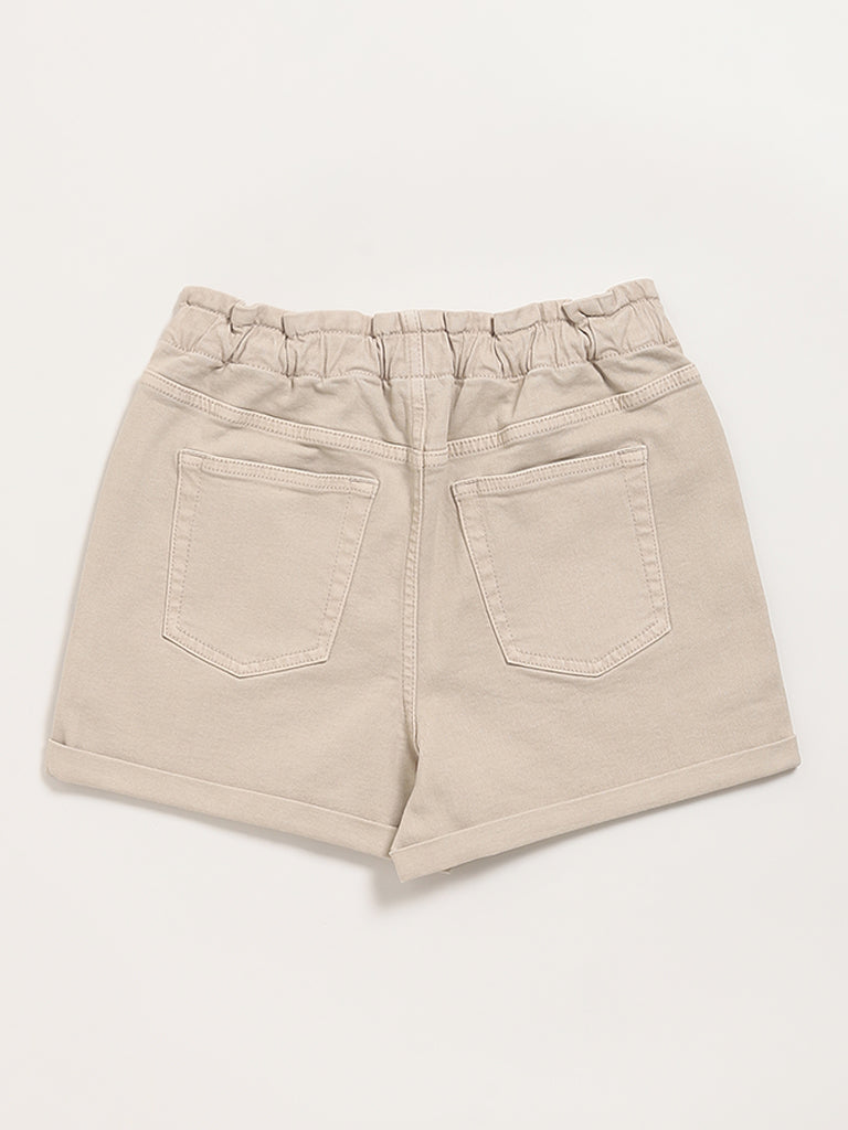 Y&F Kids Beige Elasticated Denim Shorts