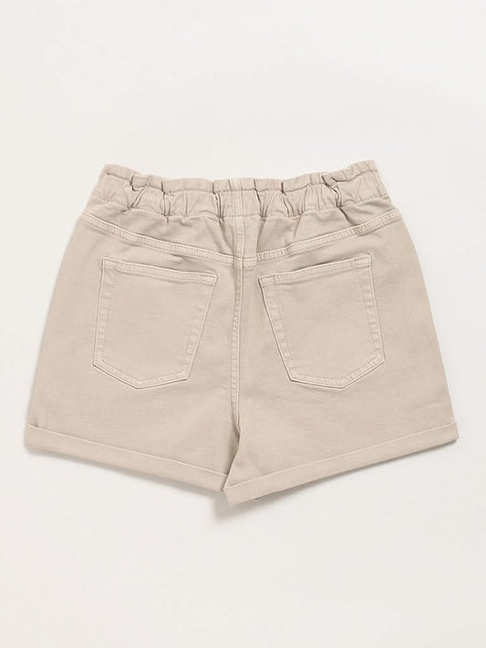 Y&F Kids Beige Elasticated Denim Shorts