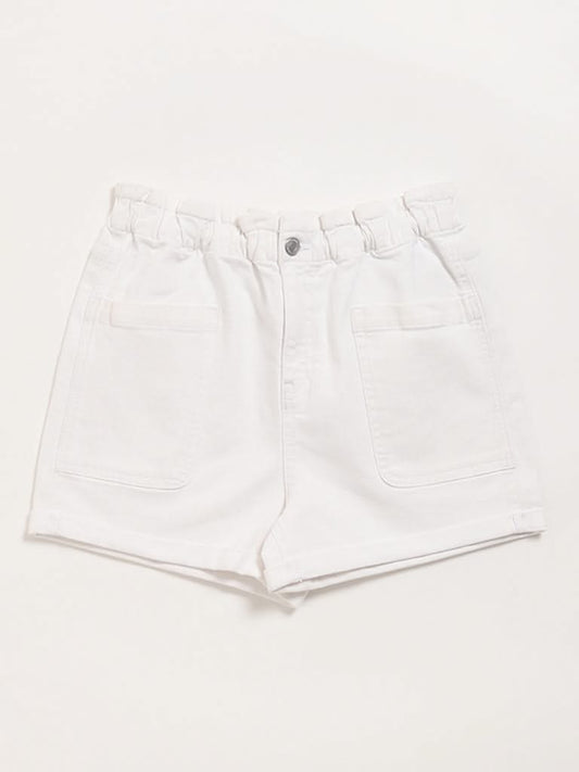 Y&F Kids White Elasticated Denim Shorts