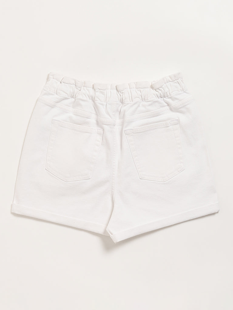 Y&F Kids White Elasticated Denim Shorts