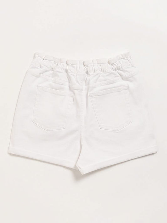 Y&F Kids White Elasticated Denim Shorts