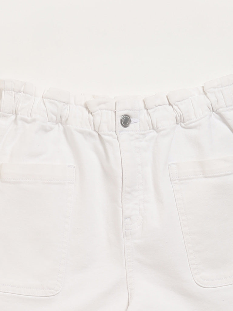 Y&F Kids White Elasticated Denim Shorts