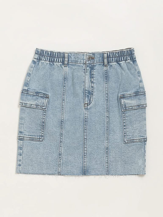 Y&F Kids Faded Blue Denim Pencil Skirt