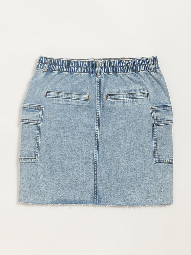 Y&F Kids Faded Blue Denim Pencil Skirt