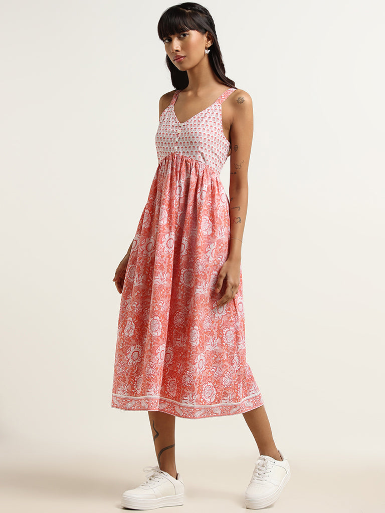 Bombay Paisley Pink Cotton Gathered Midi Dress