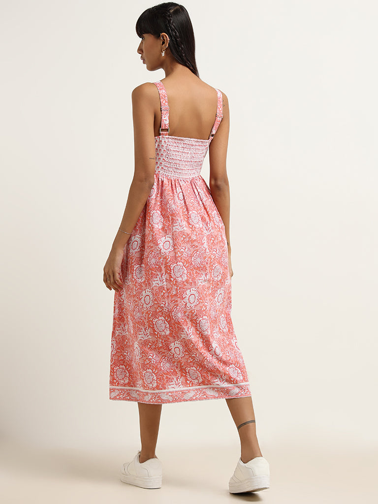 Bombay Paisley Pink Cotton Gathered Midi Dress