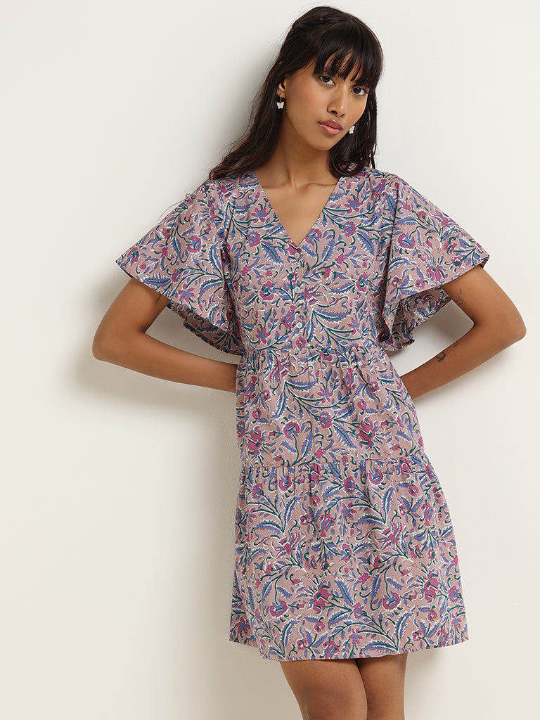 Bombay Paisley Lilac Cotton Tiered Dress