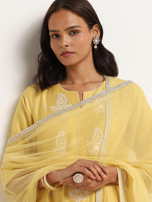 Vark Yellow Embroidered Kurta Set