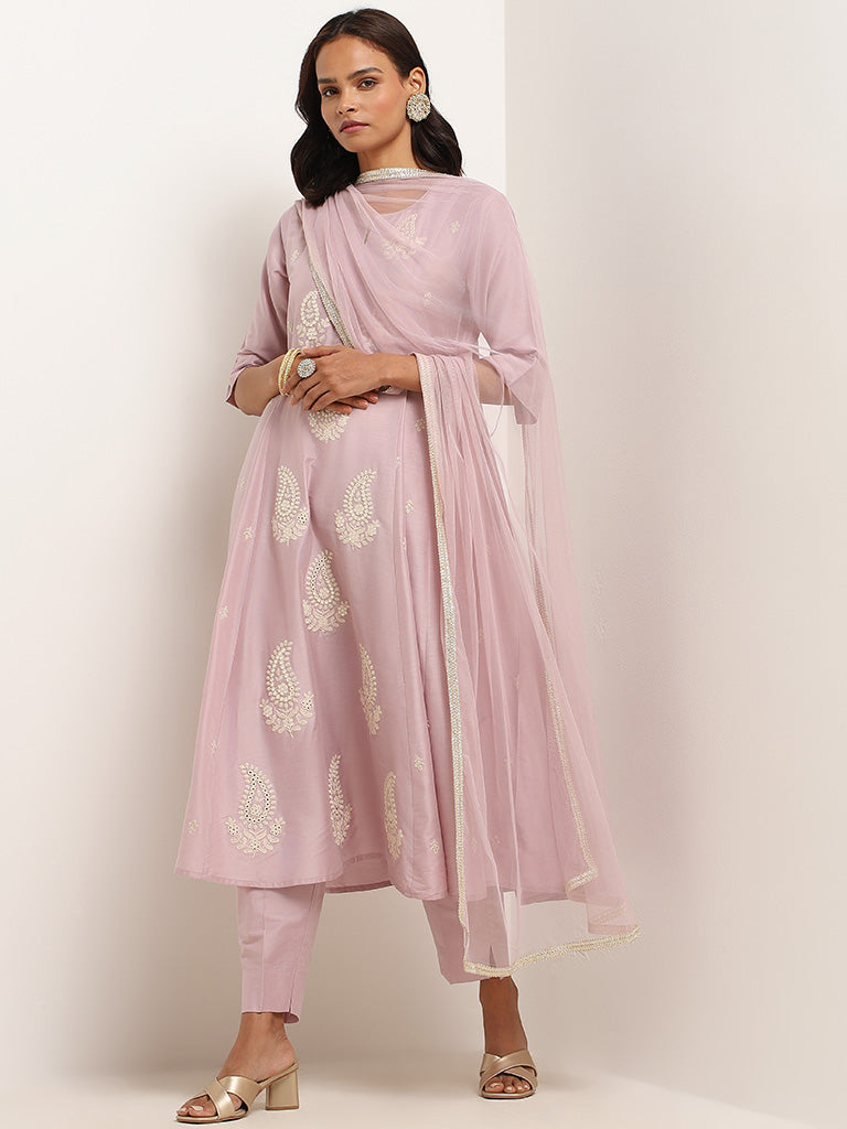 Vark Lilac Embroidered Kurta Set