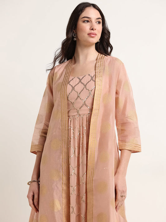 Vark Peach Maxi Dress with Overlay Jacket Set