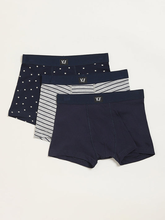 Y&F Kids Navy Printed Briefs - Pack of 3