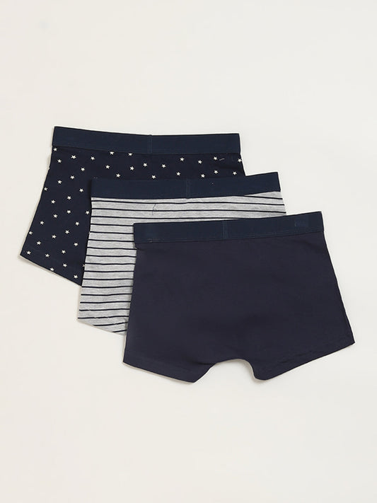 Y&F Kids Navy Printed Briefs - Pack of 3